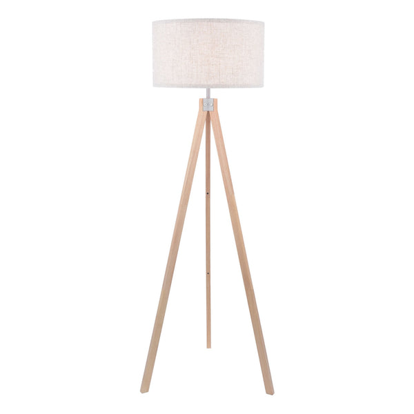 Armitage Tripod Light Wood Floor Lamp With Natural Linen Shade