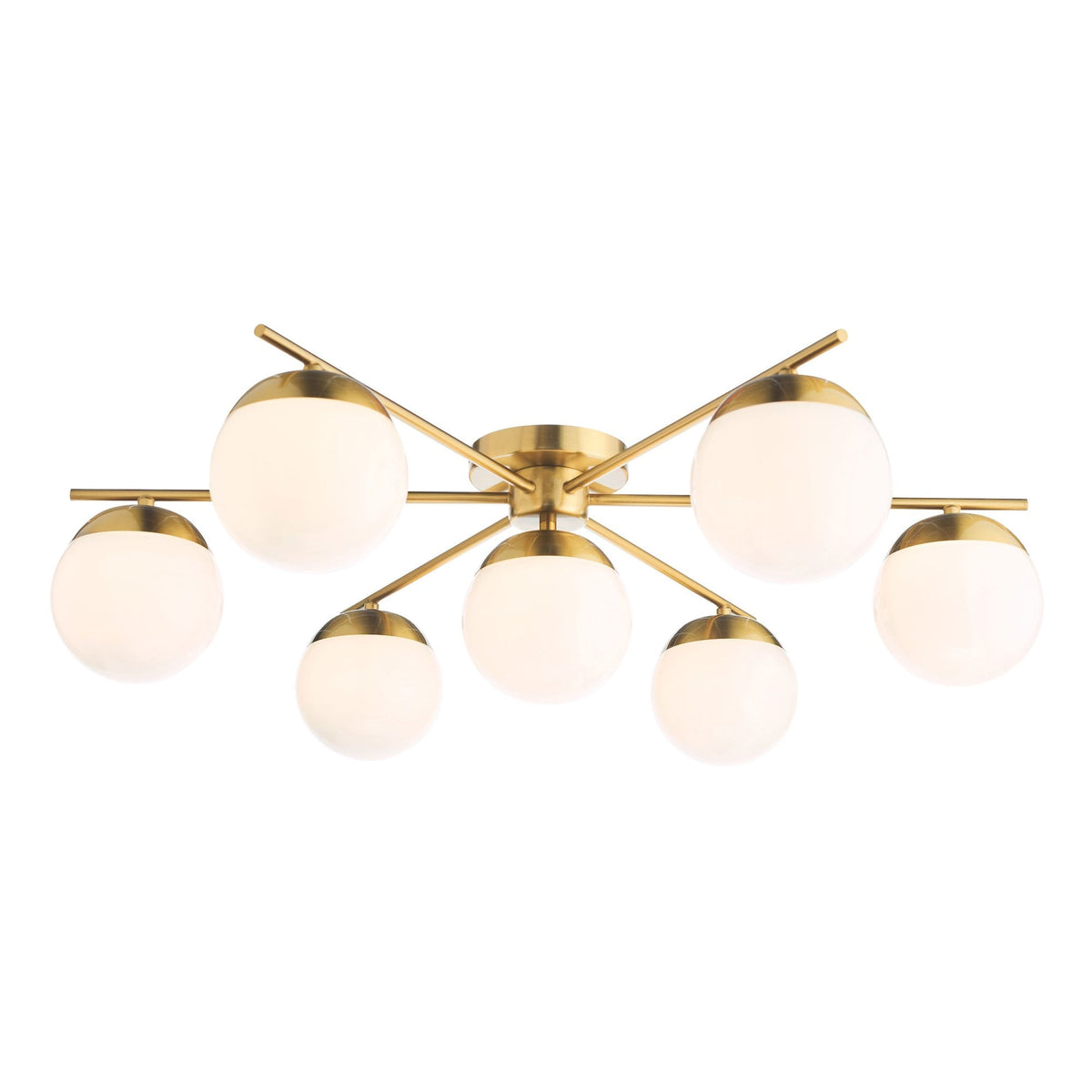 Bombazine Brass Semi-Flush Ceiling Light With Opal Glass Shade