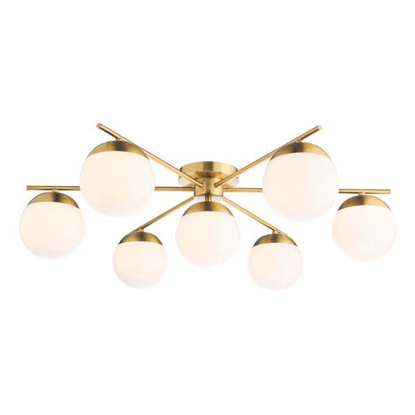 Bombazine Brass Semi-Flush Ceiling Light With Opal Glass Shade