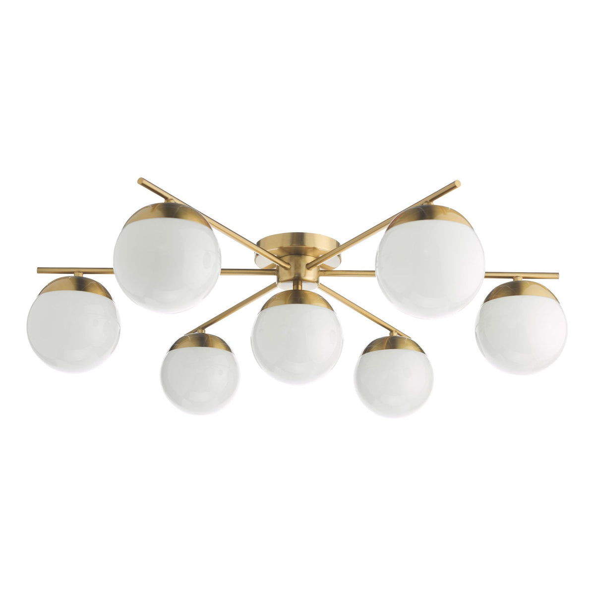 Bombazine Brass Semi-Flush Ceiling Light With Opal Glass Shade