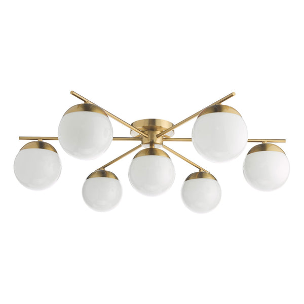 Bombazine Brass Semi-Flush Ceiling Light With Opal Glass Shade