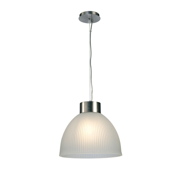 Hof Satin Nickel Pendant With Ribbed Frosted Glass Shade