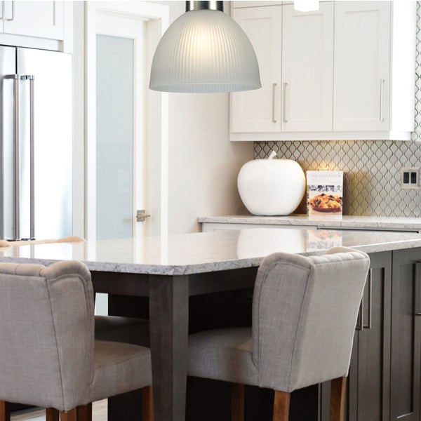 Hof Satin Nickel Pendant With Ribbed Frosted Glass Shade