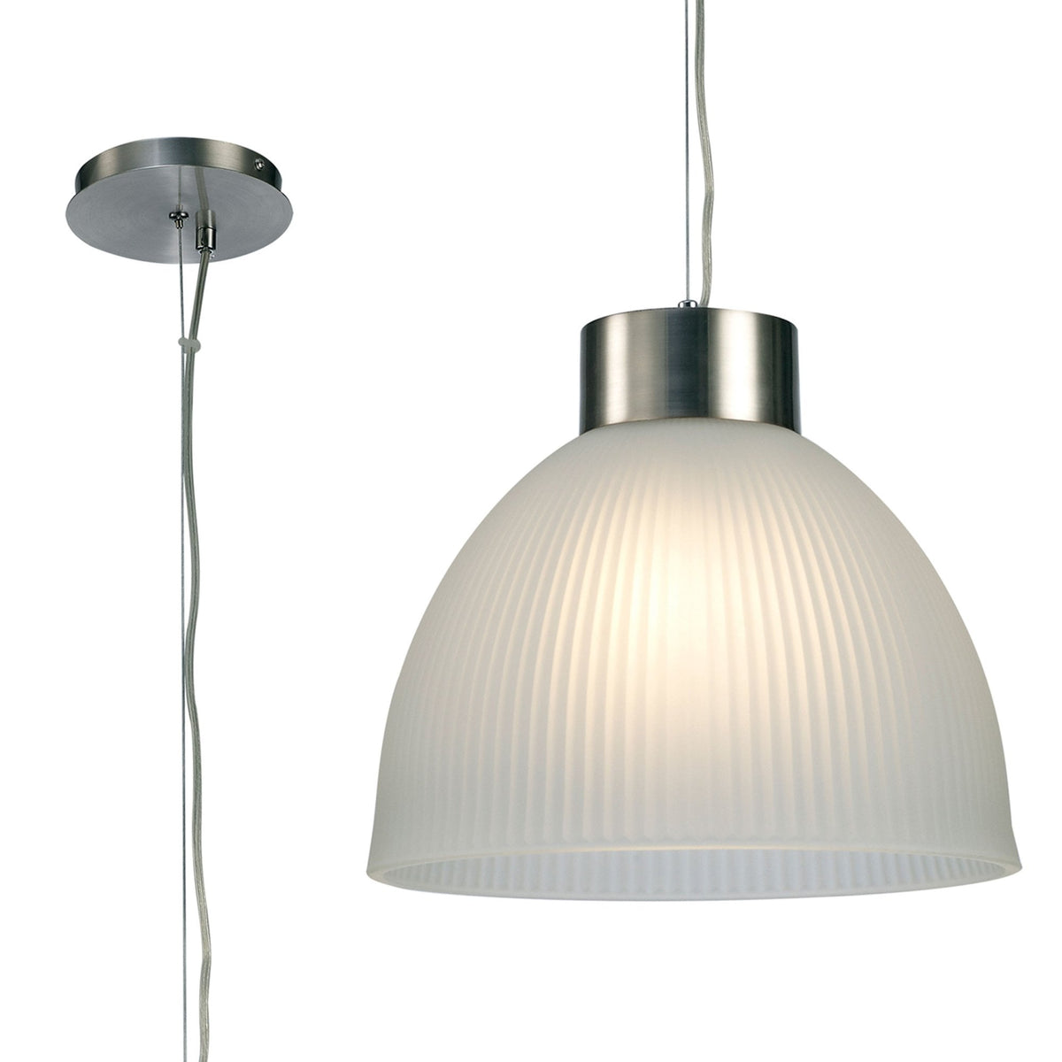 Hof Satin Nickel Pendant With Ribbed Frosted Glass Shade