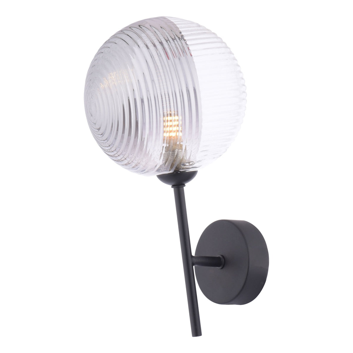 Cohen Switched Wall Light In Matt Black With Ribbed Glass Shade