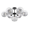 Cohen 7 Light Semi Flush Ceiling Light In Matt Black With Ribbed Glass Shades