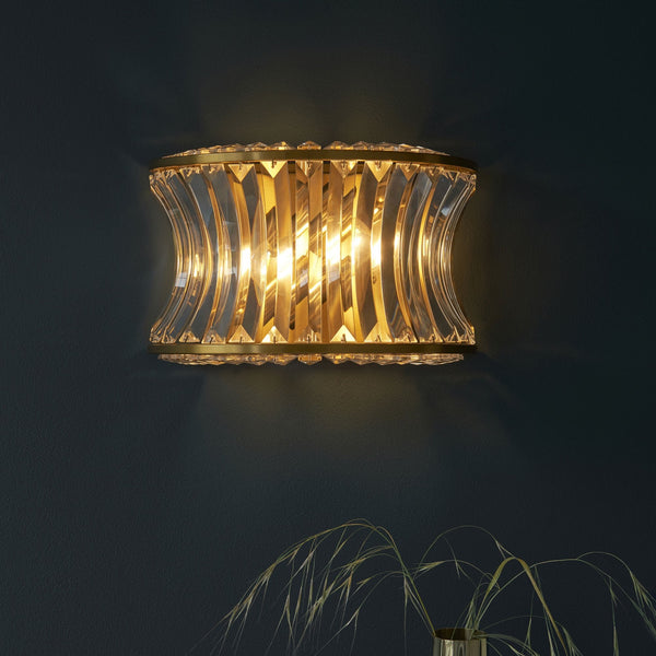 Chaldon Wall Light in Brass with Clear Cut Faceted Crystals