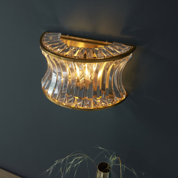 Chaldon Wall Light in Brass with Clear Cut Faceted Crystals