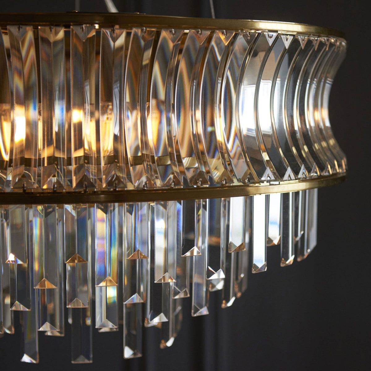 Chaldon Nine Light Pendant Chandelier in Brass with Clear Cut Faceted Crystals