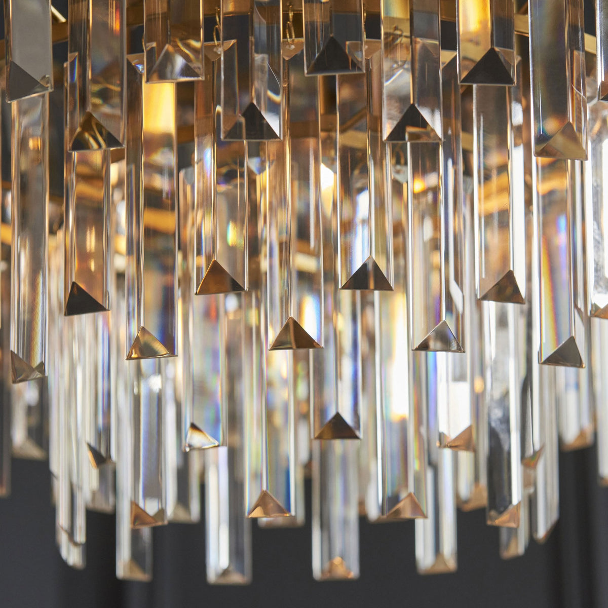 Chaldon Nine Light Pendant Chandelier in Brass with Clear Cut Faceted Crystals