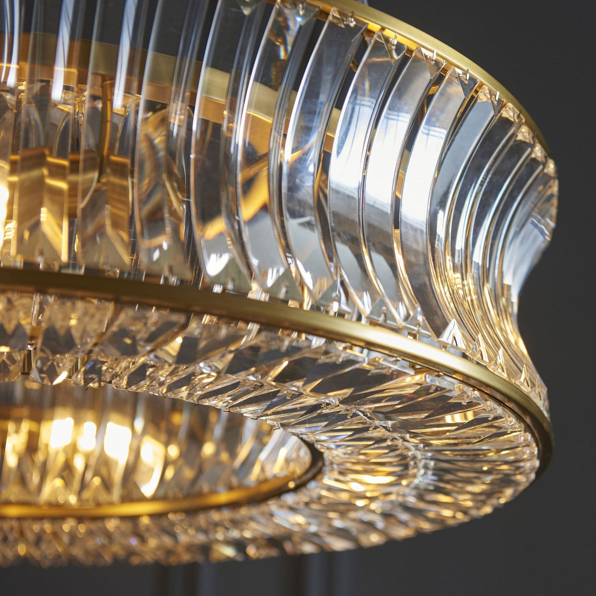 Chaldon Six Light Pendant Chandelier in Brass with Clear Cut Faceted Crystals