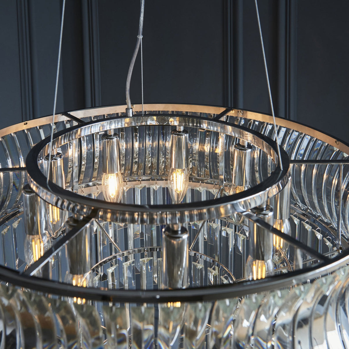Chaldon Nine Light Pendant Chandelier in Nickel with Clear Cut Faceted Crystals