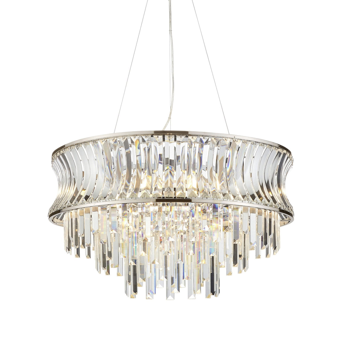 Chaldon Nine Light Pendant Chandelier in Nickel with Clear Cut Faceted Crystals