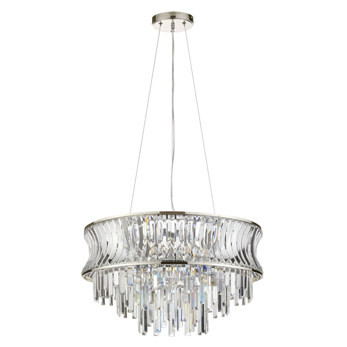 Chaldon Nine Light Pendant Chandelier in Nickel with Clear Cut Faceted Crystals
