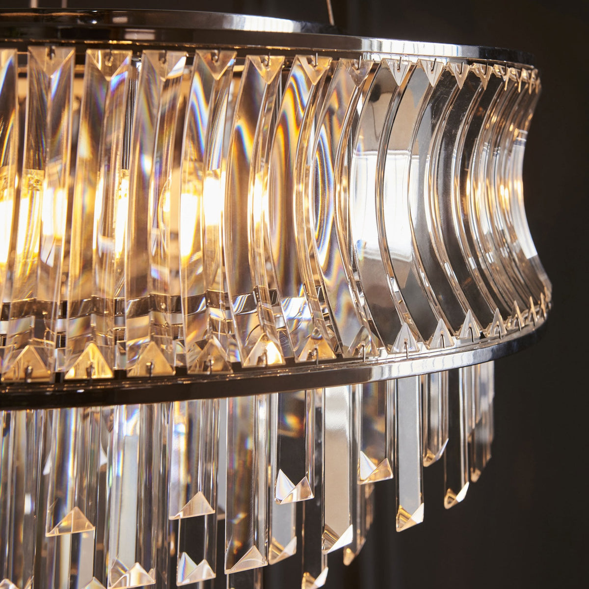 Chaldon Nine Light Pendant Chandelier in Nickel with Clear Cut Faceted Crystals