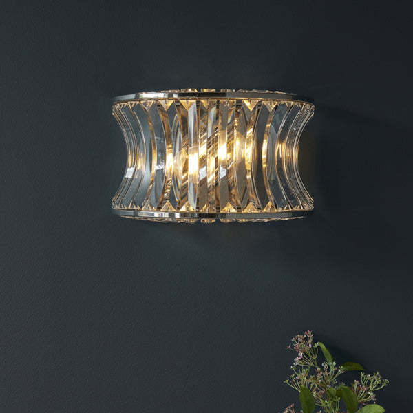 Chaldon Wall Light in Nickel with Clear Cut Faceted Crystals