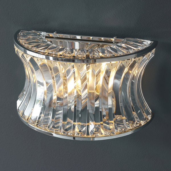 Chaldon Wall Light in Nickel with Clear Cut Faceted Crystals