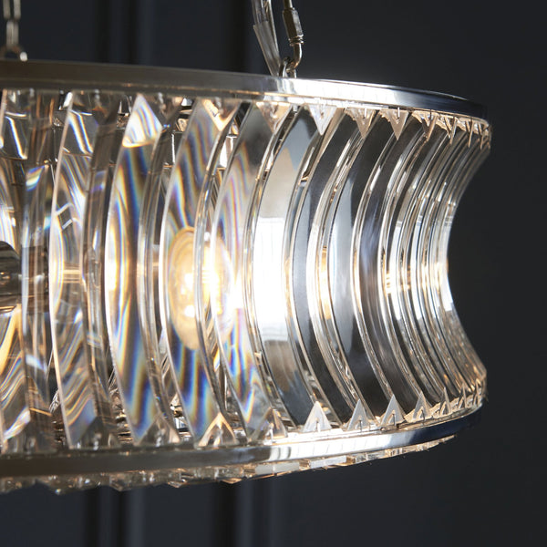 Chaldon Six Light Pendant Chandelier in Nickel with Clear Cut Faceted Crystals