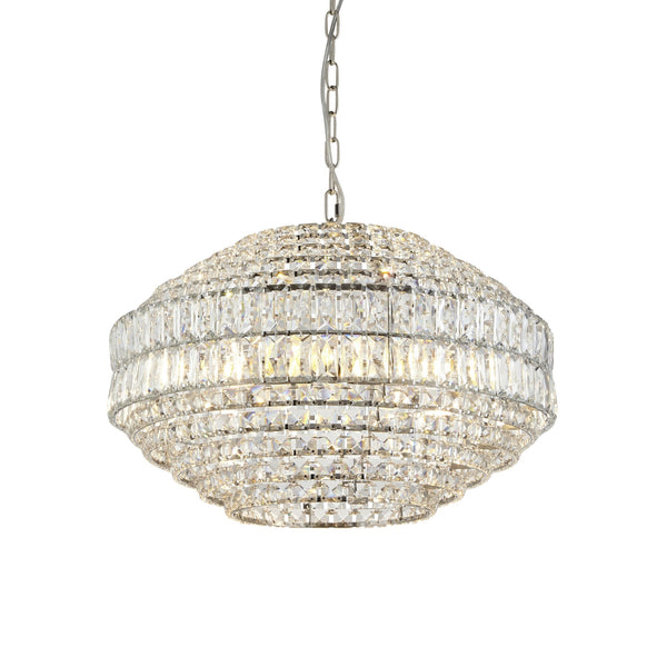 Beatrice Five Light Pendant Chandelier in Nickel with Clear Cut Faceted Crystals