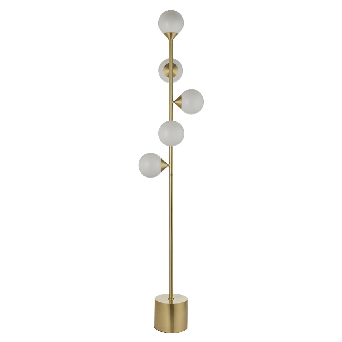Sturminster Floor Lamp in Brushed Brass with Gloss Opal Glass Shades