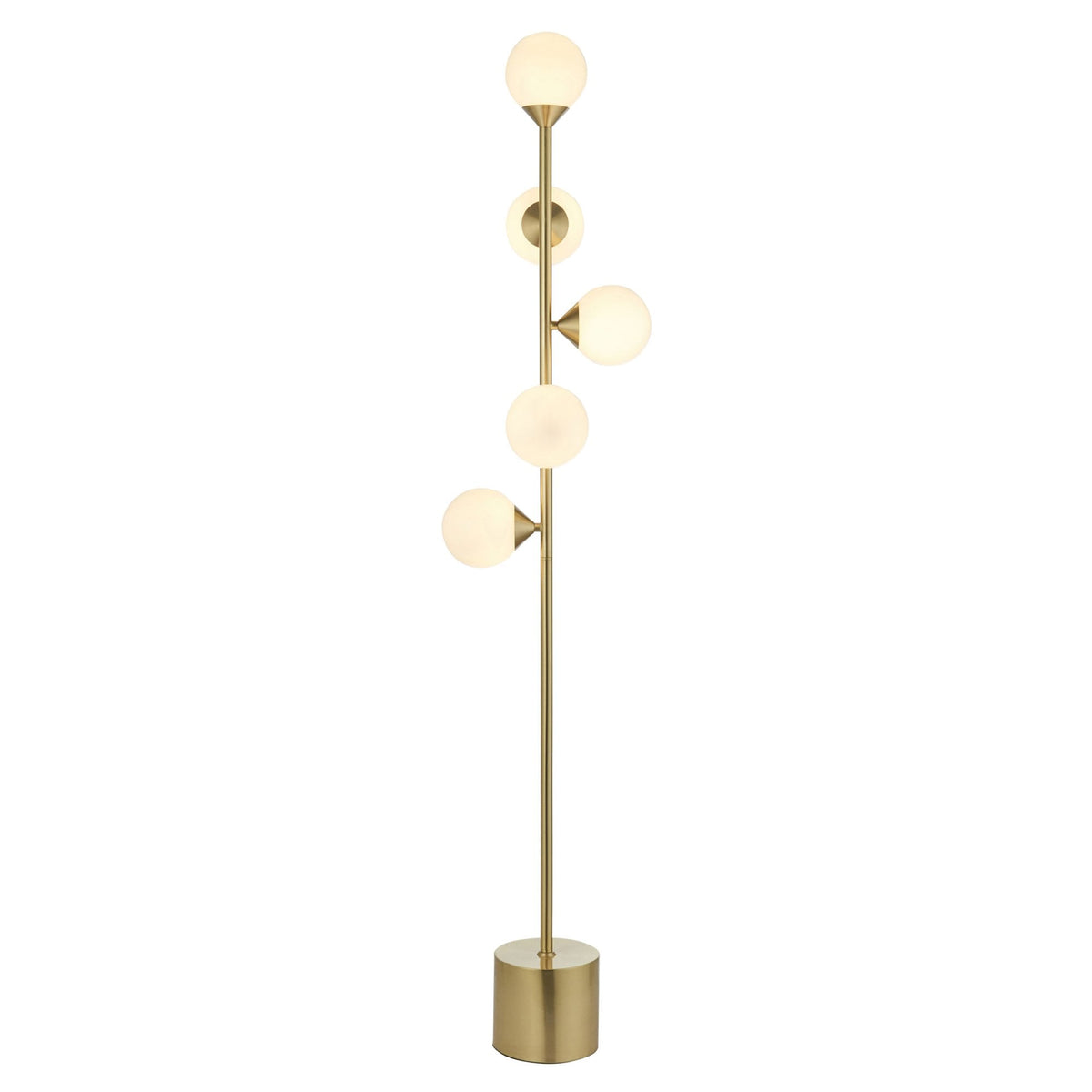 Sturminster Floor Lamp in Brushed Brass with Gloss Opal Glass Shades