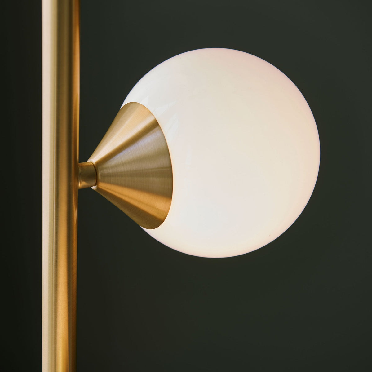 Sturminster Floor Lamp in Brushed Brass with Gloss Opal Glass Shades