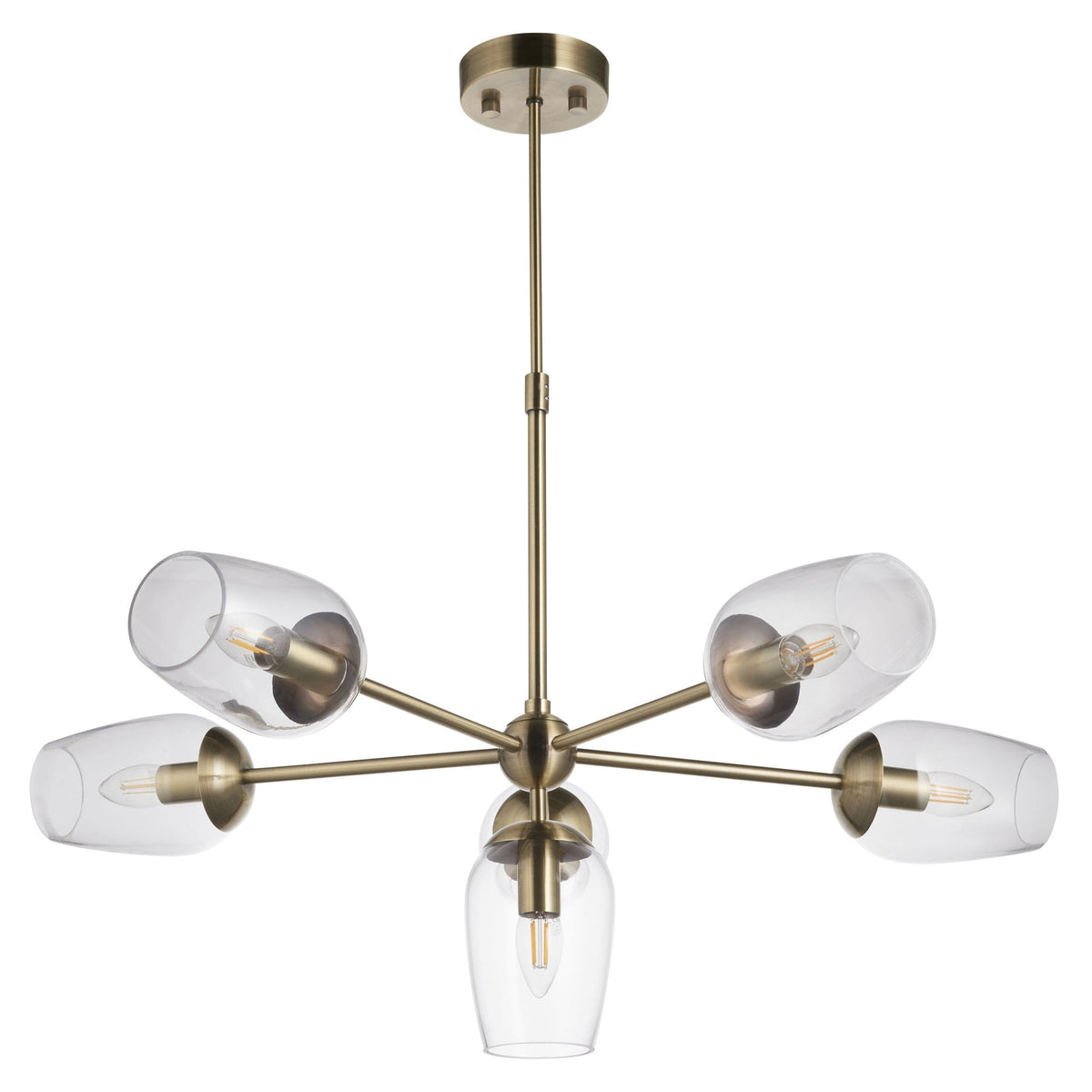 Maeve Six Light Adjustable Stem Pendant in Antique Brass & Clear Glass