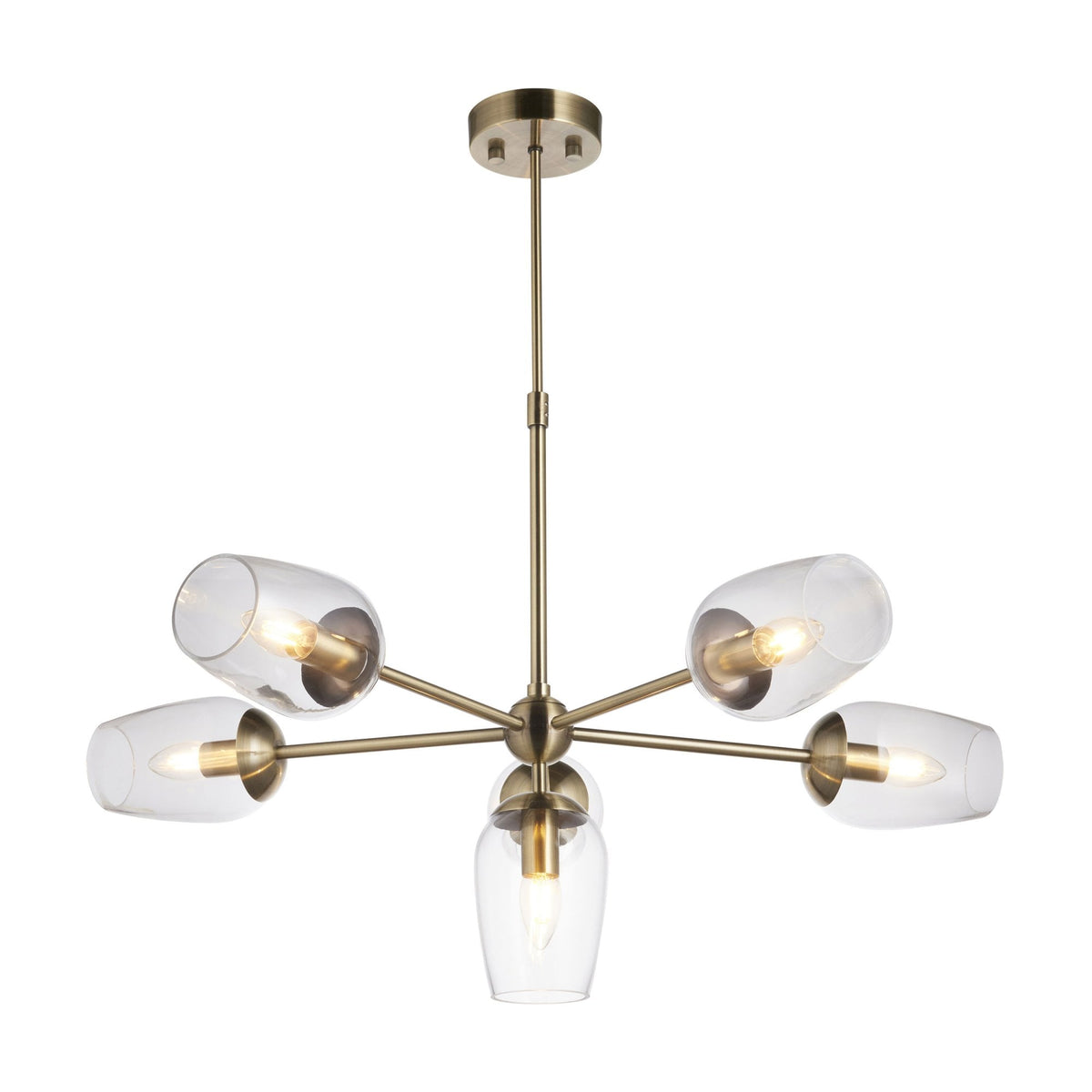 Maeve Six Light Adjustable Stem Pendant in Antique Brass & Clear Glass