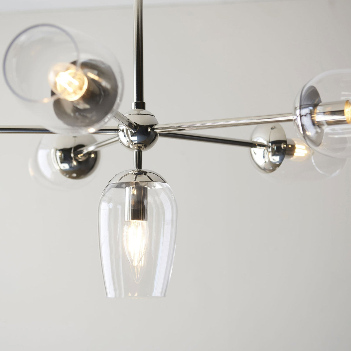 Maeve Six Light Adjustable Stem Pendant in Bright Nickel & Clear Glass
