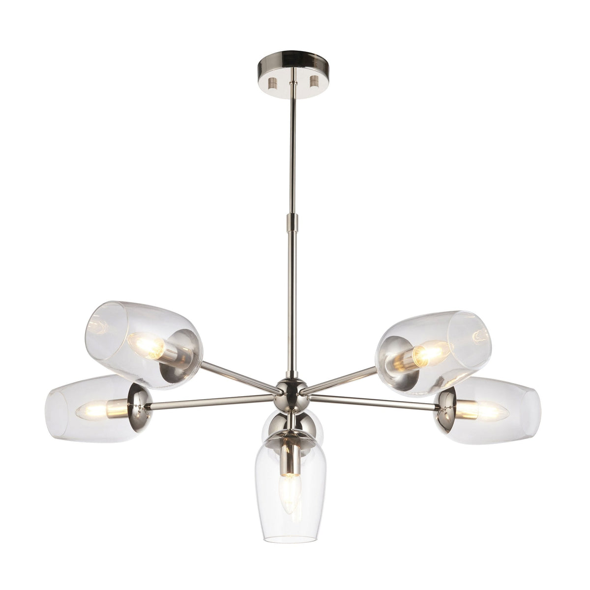 Maeve Six Light Adjustable Stem Pendant in Bright Nickel & Clear Glass