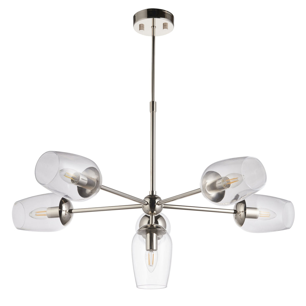 Maeve Six Light Adjustable Stem Pendant in Bright Nickel & Clear Glass