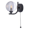 Cradle Switched Wall Light In Matt Black With Smoked & Clear Ribbed Glass Shade