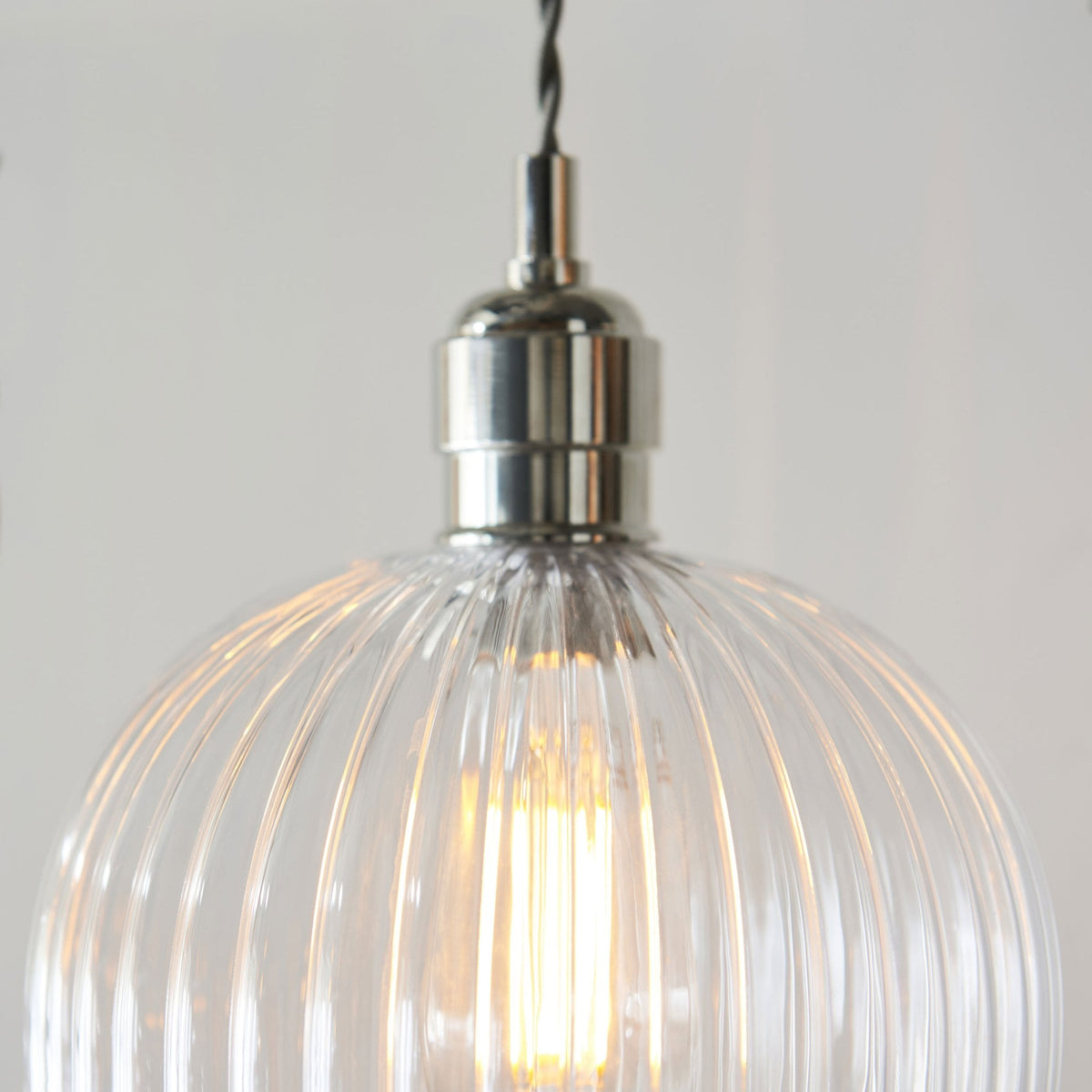 Hoburne Pendant in Bright Nickel with Clear Ribbed Glass