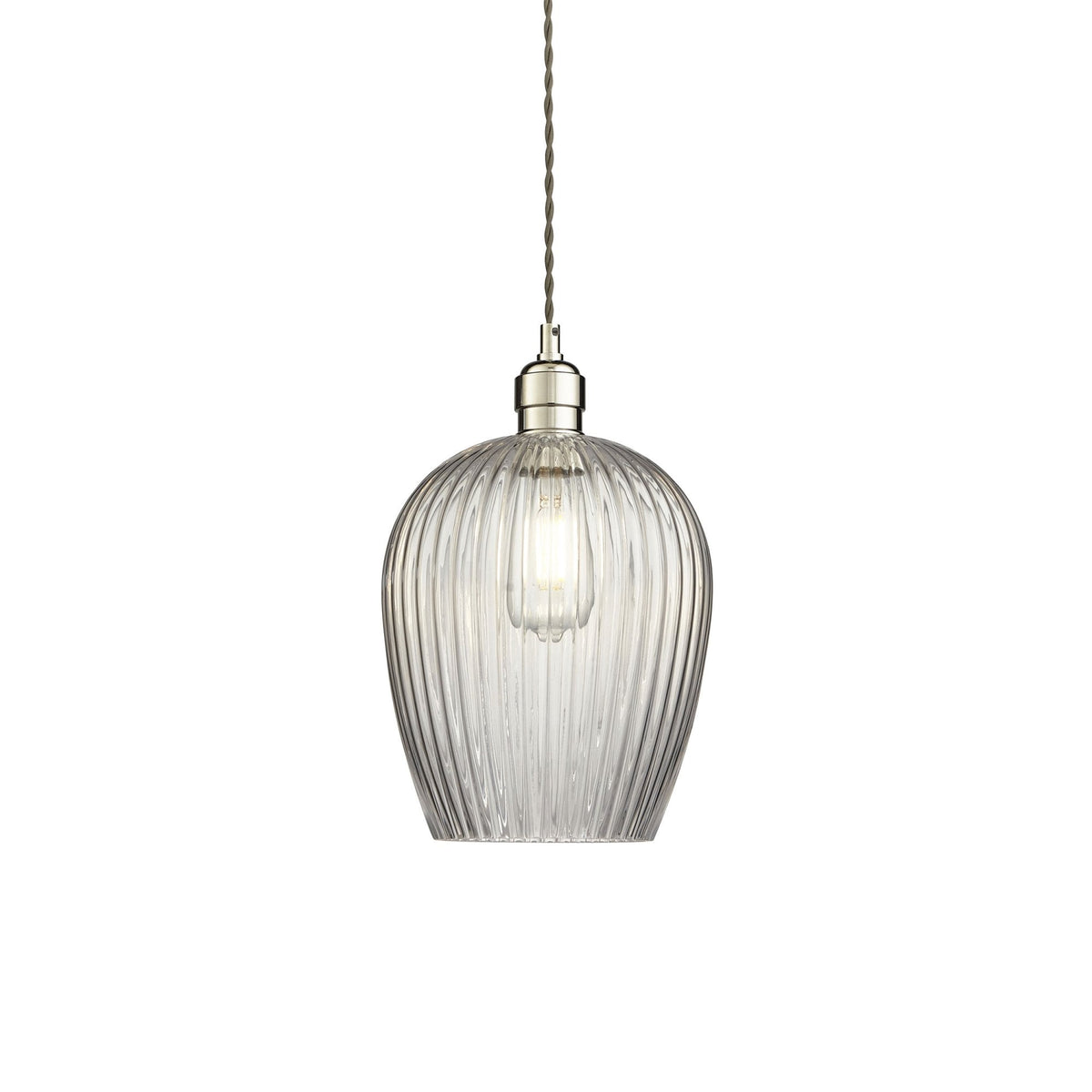 Hoburne Pendant in Bright Nickel with Clear Ribbed Glass
