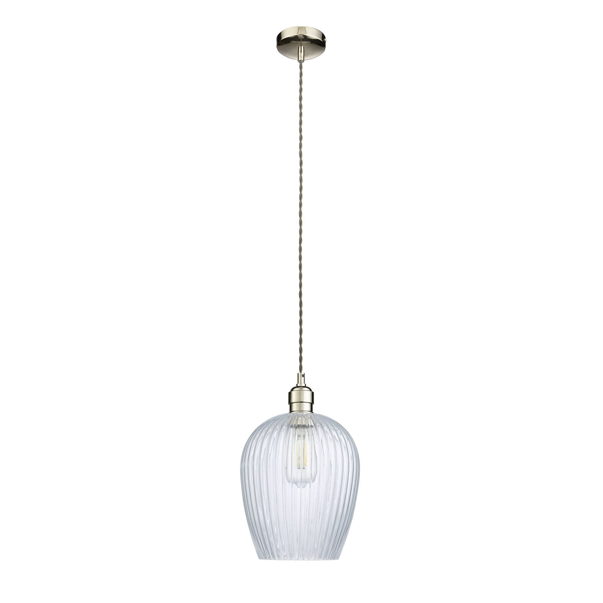 Hoburne Pendant in Bright Nickel with Clear Ribbed Glass