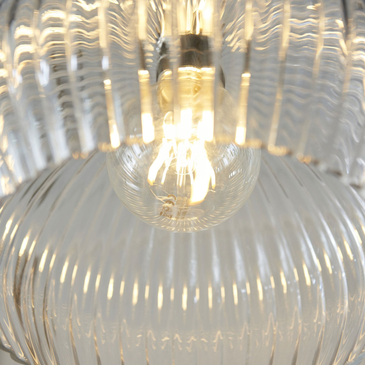Hoburne Medium Pendant in Bright Nickel with Clear Ribbed Glass