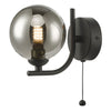 Cradle Switched Wall Light In Matt Black With Smoked Glass Shade