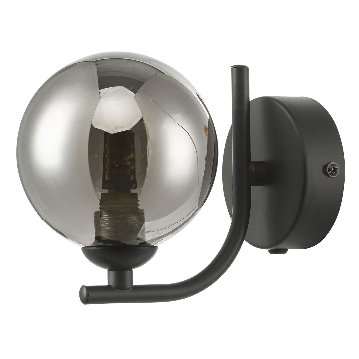 Cradle Switched Wall Light In Matt Black With Smoked Glass Shade