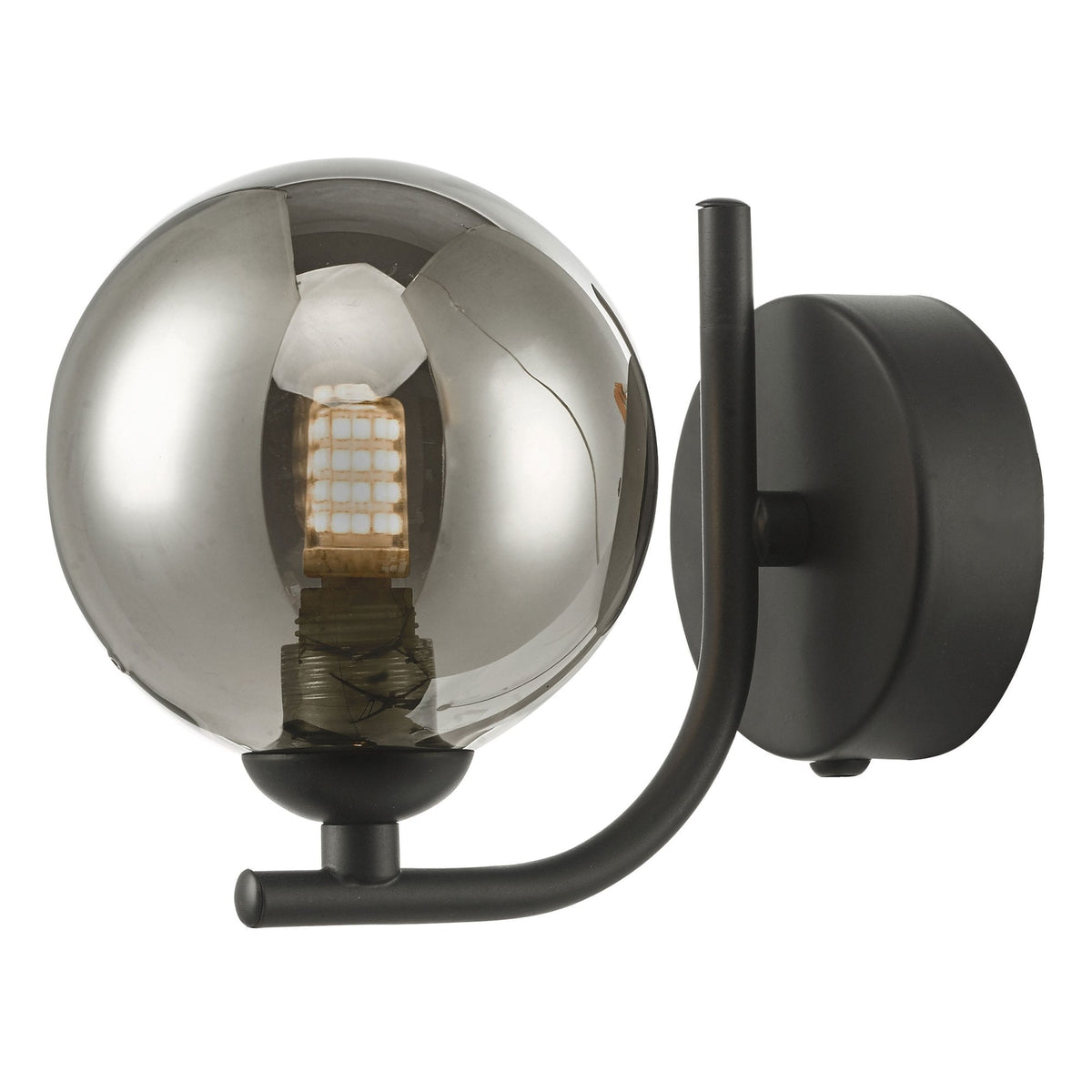 Cradle Switched Wall Light In Matt Black With Smoked Glass Shade