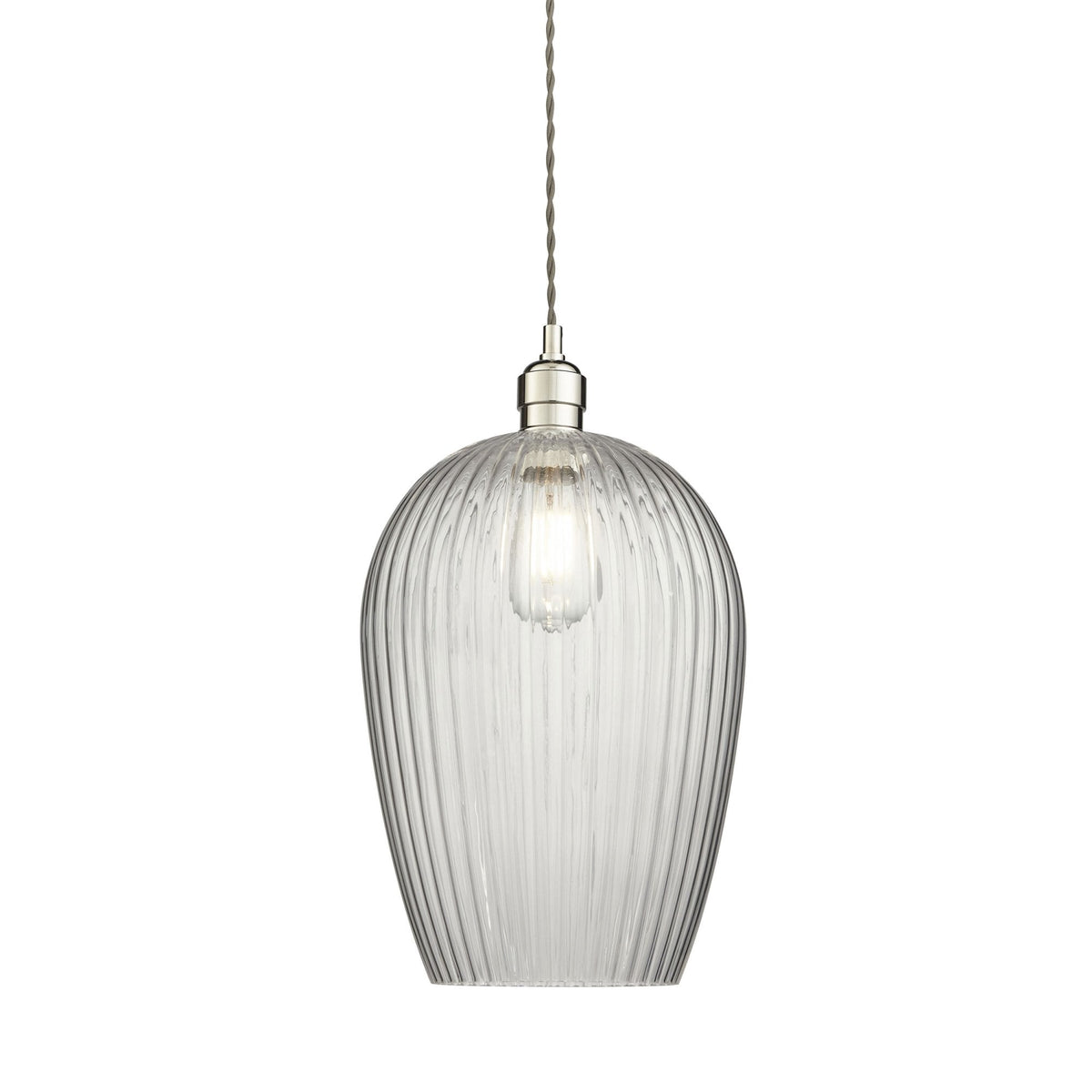 Hoburne Large Pendant in Bright Nickel with Clear Ribbed Glass