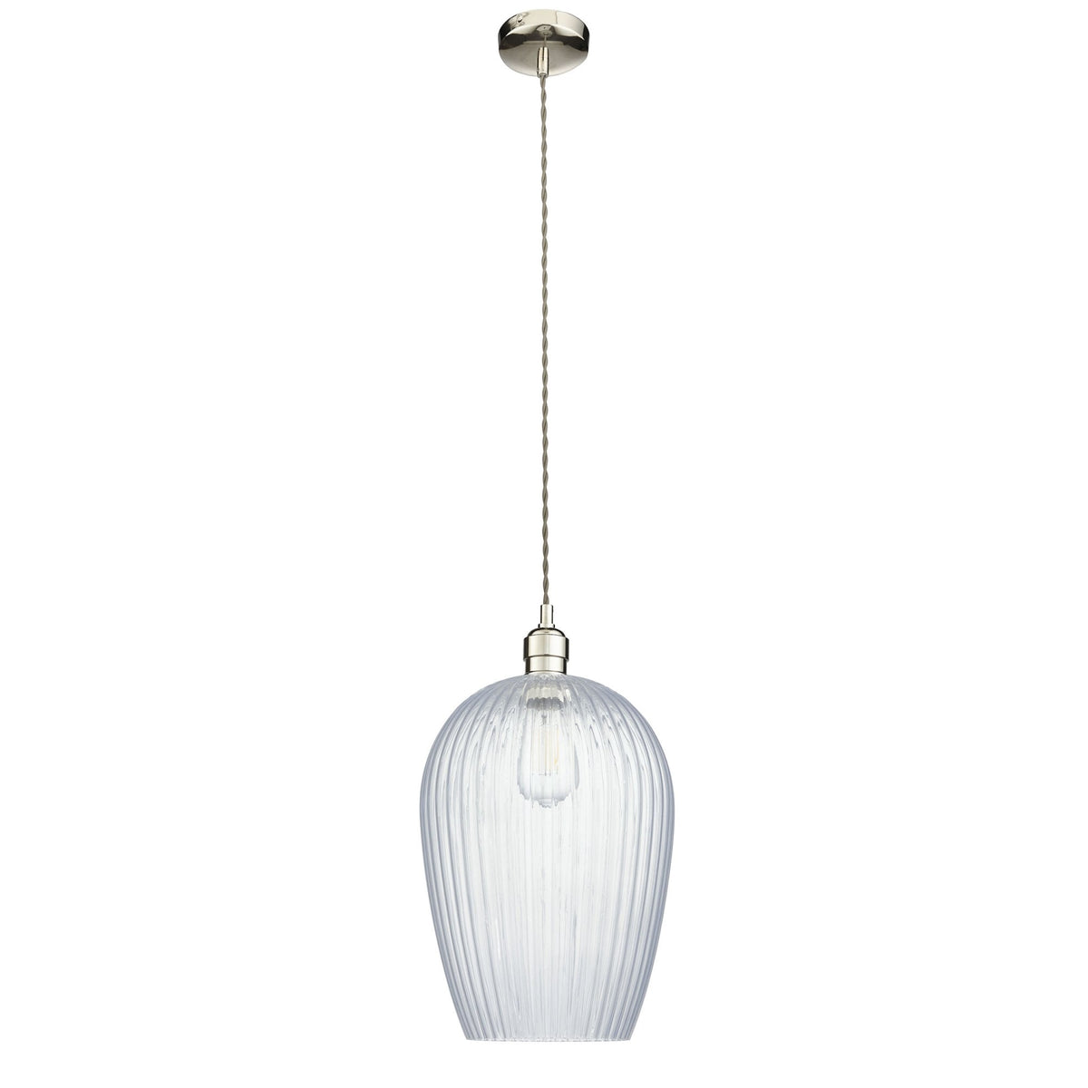 Hoburne Large Pendant in Bright Nickel with Clear Ribbed Glass