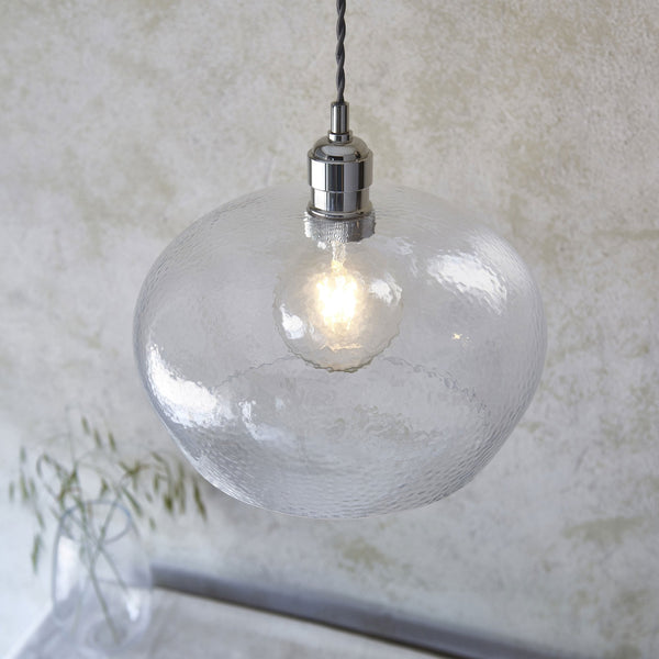 Hoburne Medium Pendant in Bright Nickel with Clear Hammered Effect Glass
