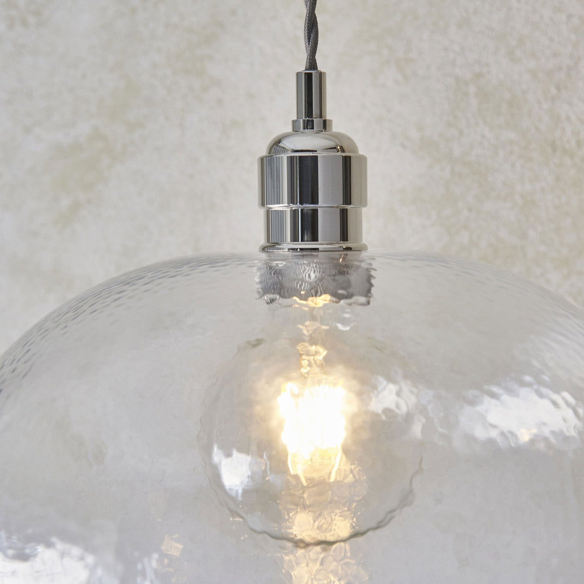 Hoburne Medium Pendant in Bright Nickel with Clear Hammered Effect Glass