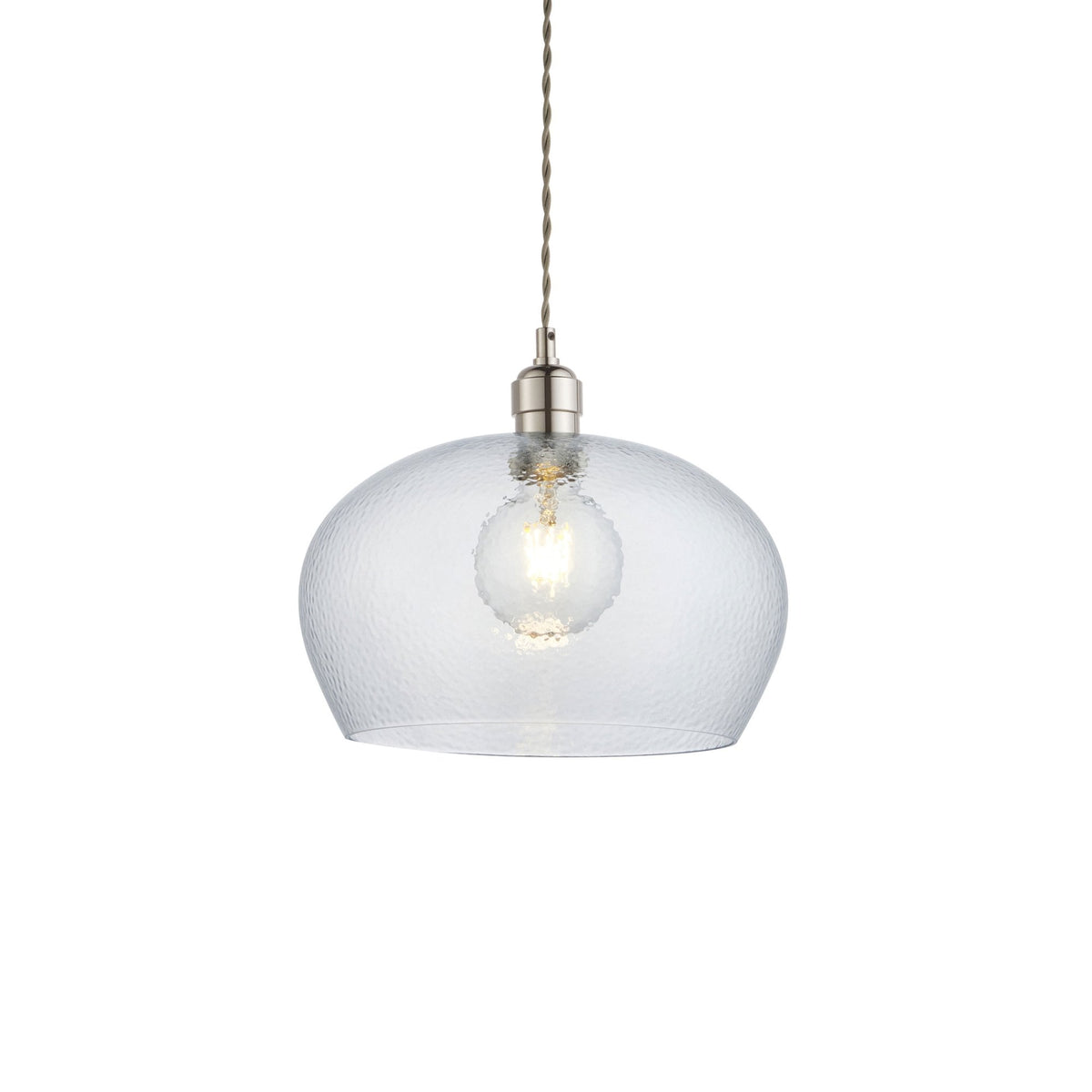 Hoburne Medium Pendant in Bright Nickel with Clear Hammered Effect Glass
