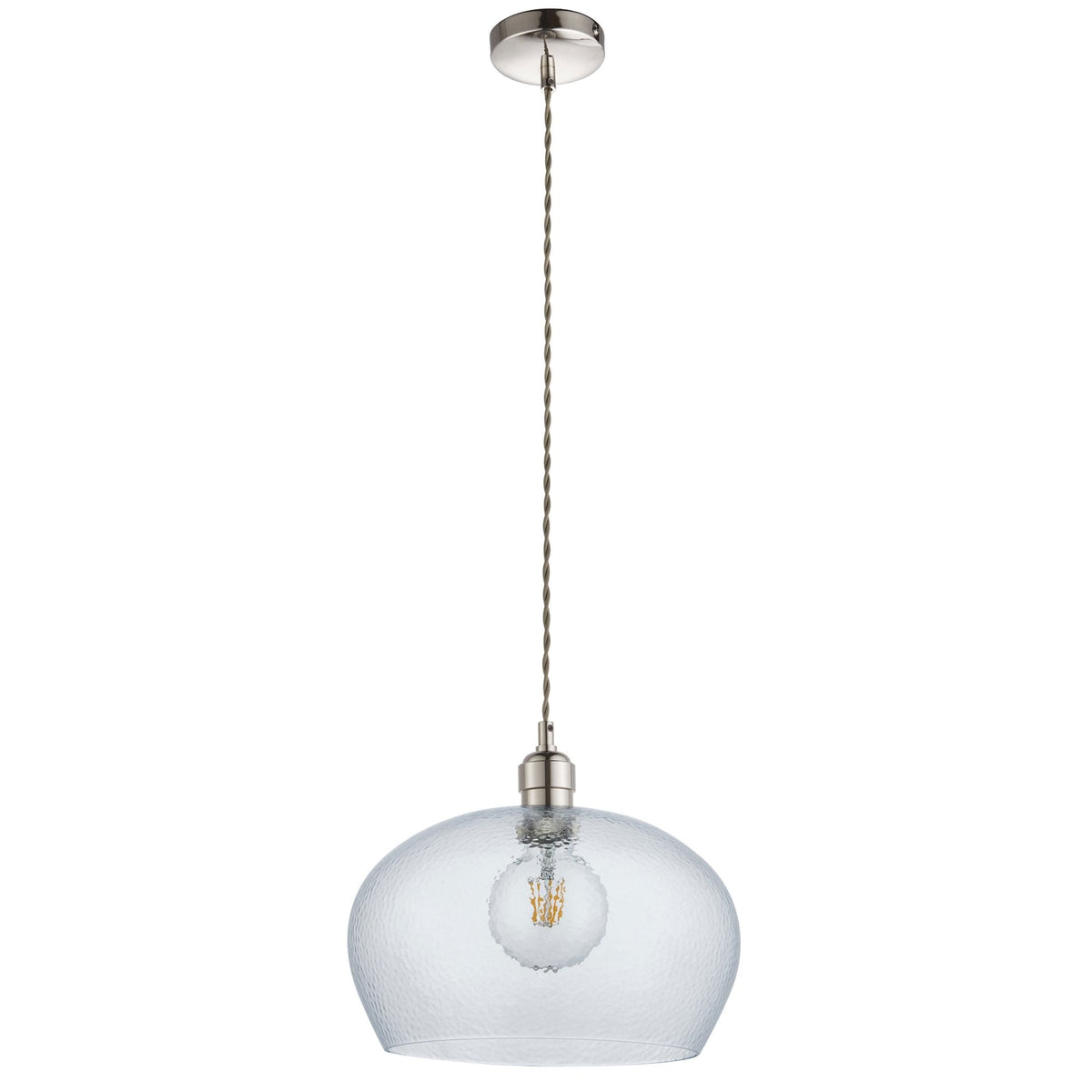Hoburne Medium Pendant in Bright Nickel with Clear Hammered Effect Glass