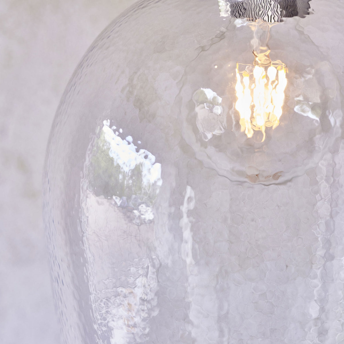 Hoburne Large Pendant in Bright Nickel with Clear Hammered Effect Glass