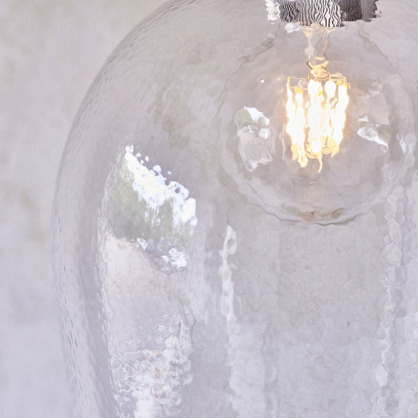 Hoburne Large Pendant in Bright Nickel with Clear Hammered Effect Glass