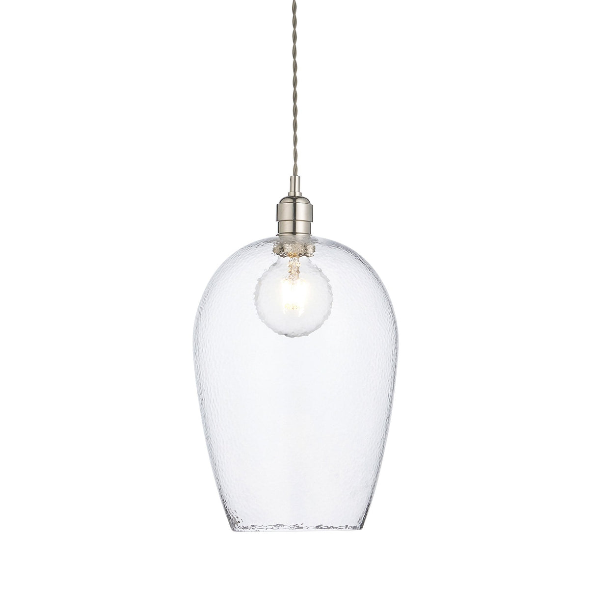 Hoburne Large Pendant in Bright Nickel with Clear Hammered Effect Glass