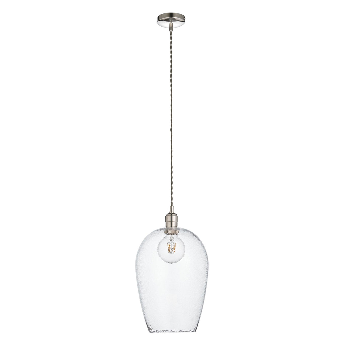 Hoburne Large Pendant in Bright Nickel with Clear Hammered Effect Glass