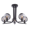 Cradle 5 Light Semi Flush Ceiling Light In Matt Black With Smoked & Clear Ribbed Glass Shades